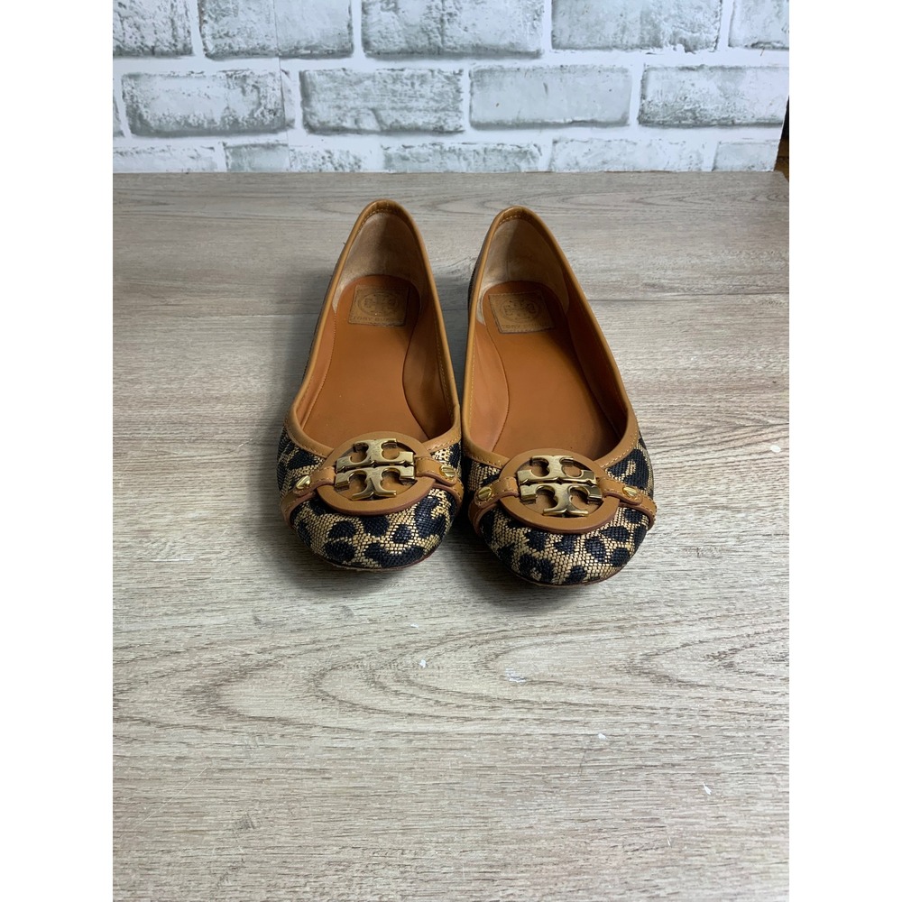 Tory Burch Tan Leopard Logo Ballet Flats